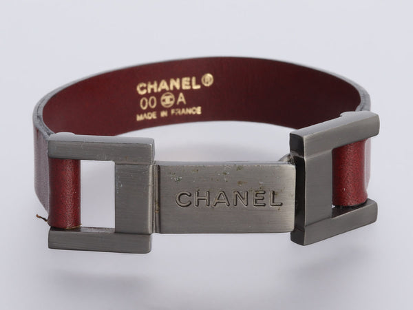 Chanel 00A Gunmetal and Brown Leather Bracelet