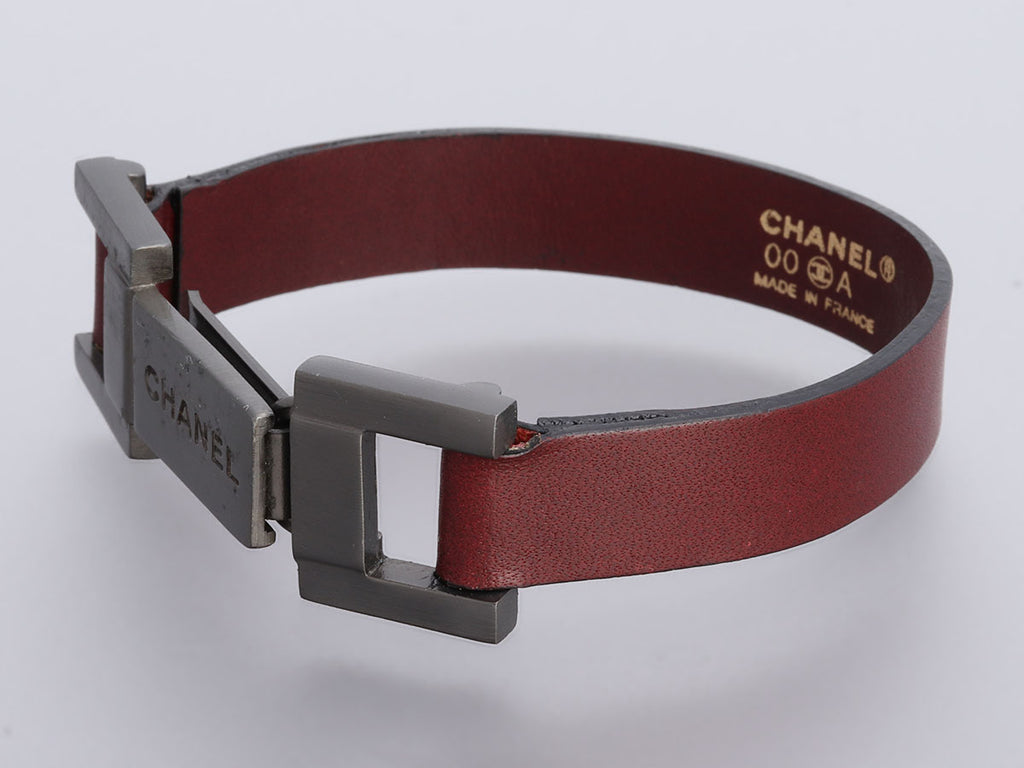 Chanel 00A Gunmetal and Brown Leather Bracelet