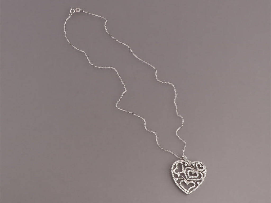 Diamond and 14K White Gold Heart Pendant Necklace