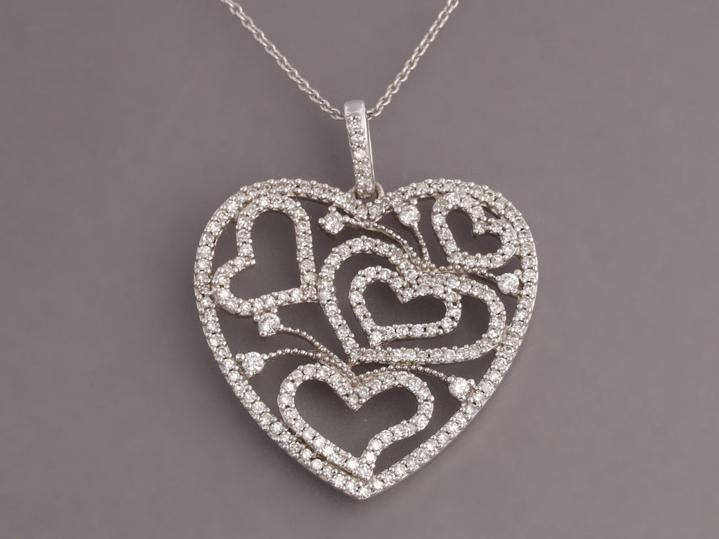 Diamond and 14K White Gold Heart Pendant Necklace