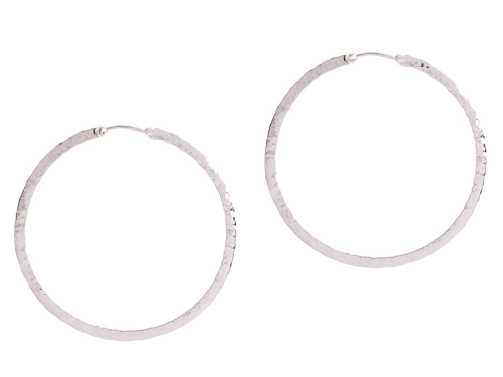 Hammered White Gold Flat Hoop Earrings