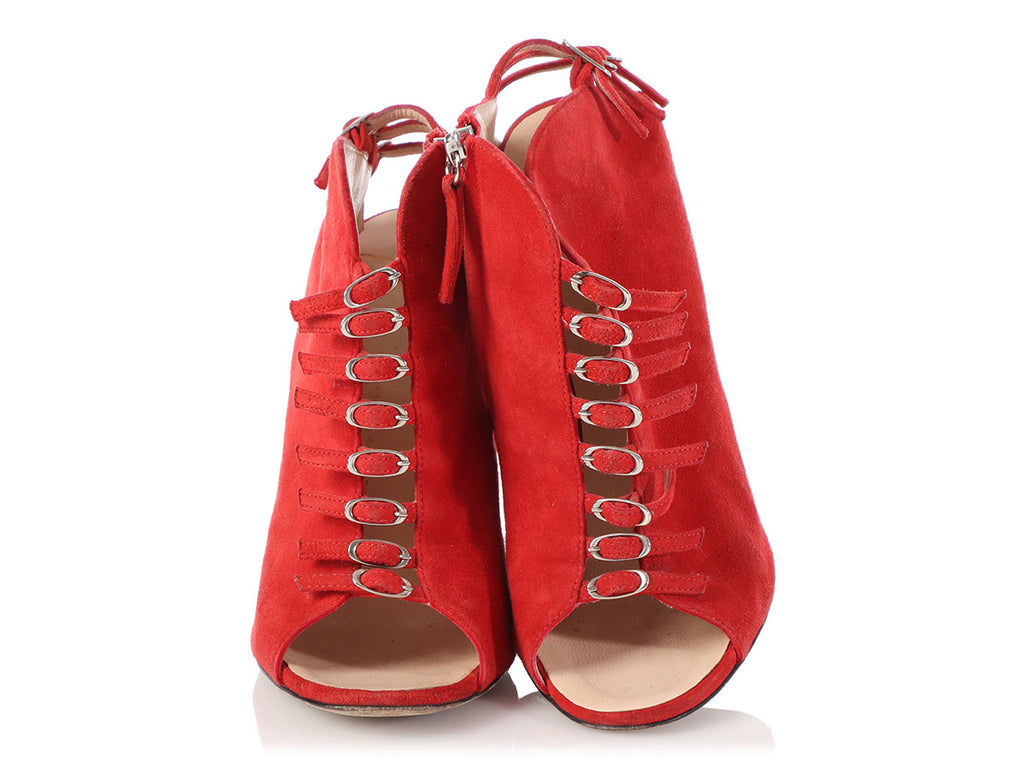 Giuseppe Zanotti Red Suede Strappy Open-Toe Booties