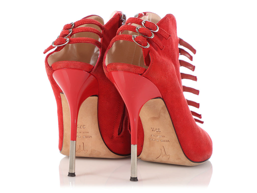 Giuseppe Zanotti Red Suede Strappy Open-Toe Booties