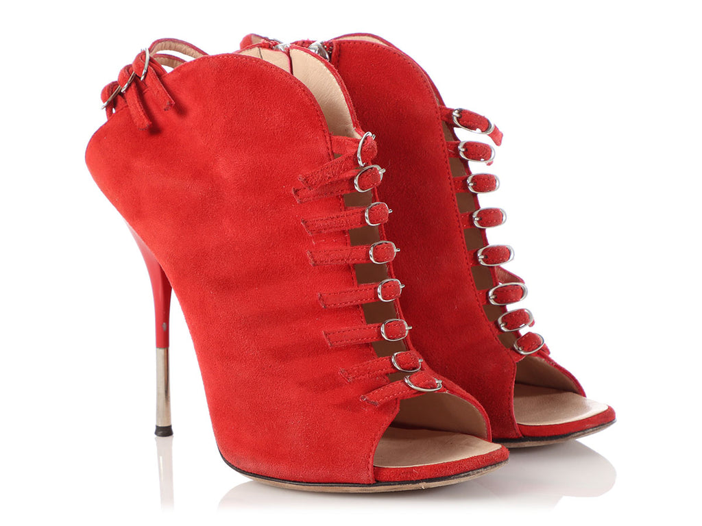 Giuseppe Zanotti Red Suede Strappy Open-Toe Booties