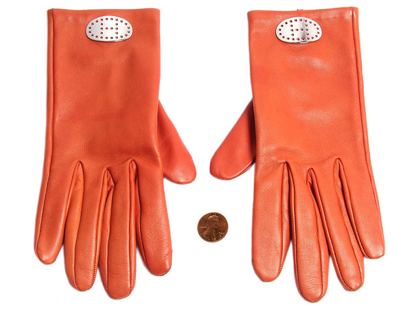 Hermès Orange Leather Gloves