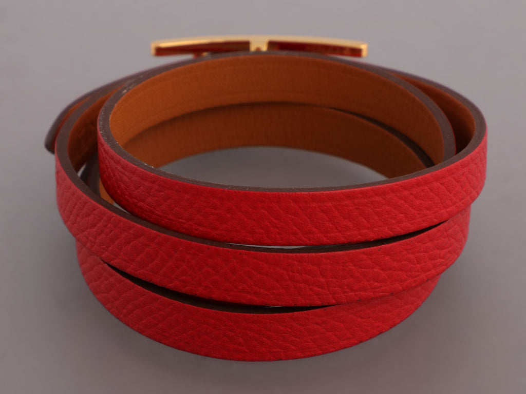 Hermès Small Red Epsom Hapi 4 Bracelet