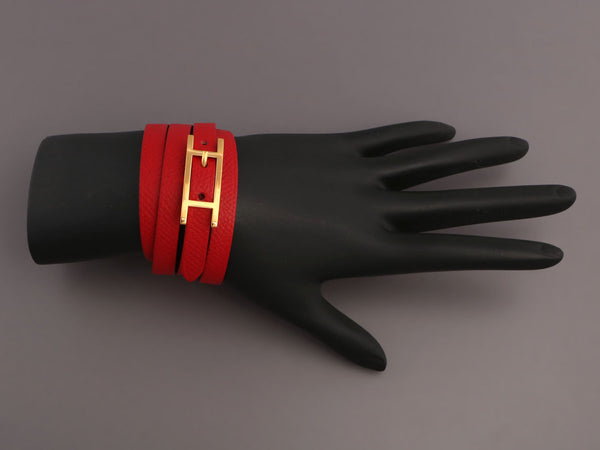 Hermès Small Red Epsom Hapi 4 Bracelet