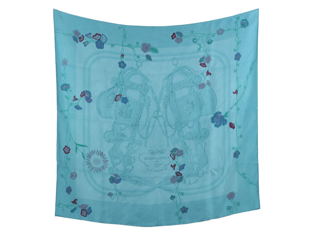 Hermès Blue Brides de Gala Fleuries Dip Dyed Silk Scarf 90cm