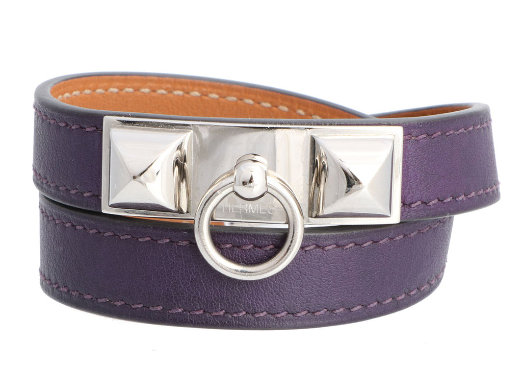 Hermès Purple Swift Rivale Double Tour Bracelet