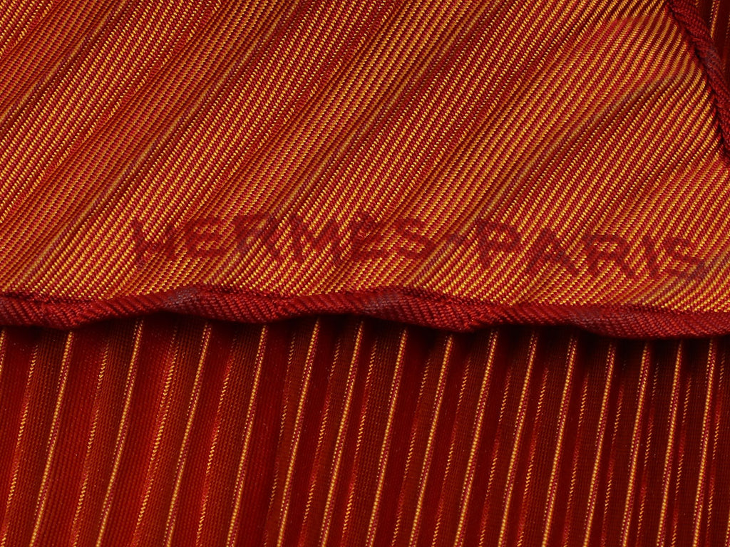 Hermès Orange and Gold Plissé Silk Scarf 90cm