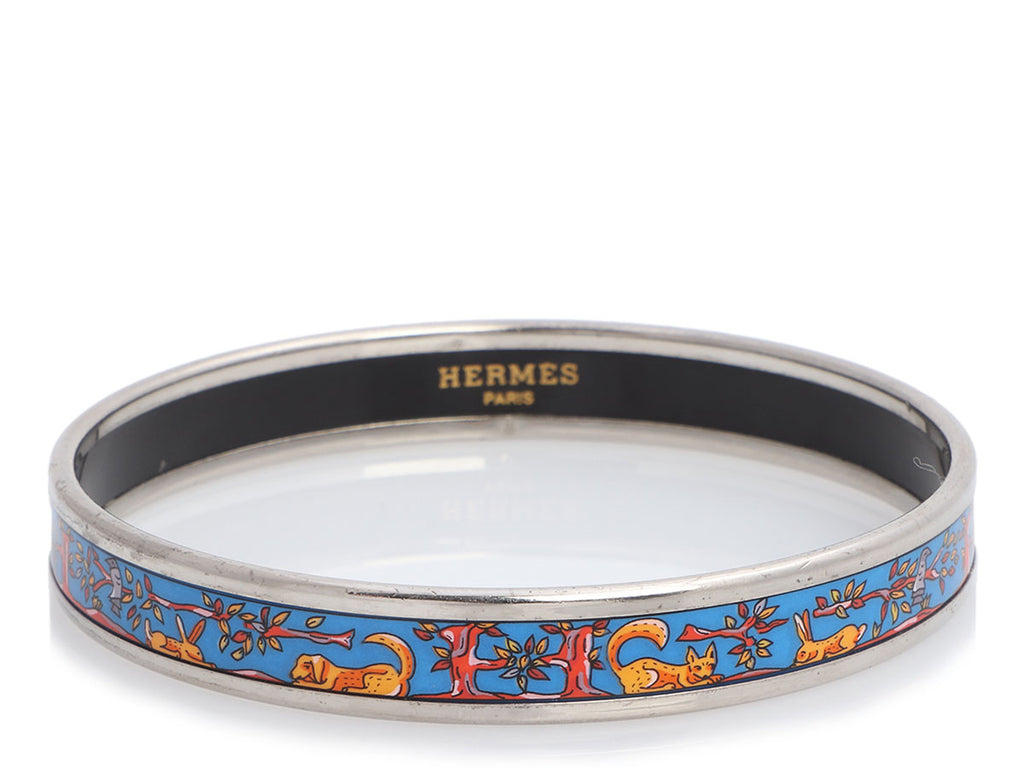 Hermès Narrow Rabbit, Dog, Cat Enamel Bangle 65