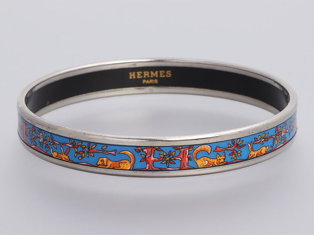 Hermès Narrow Rabbit, Dog, Cat Enamel Bangle 65