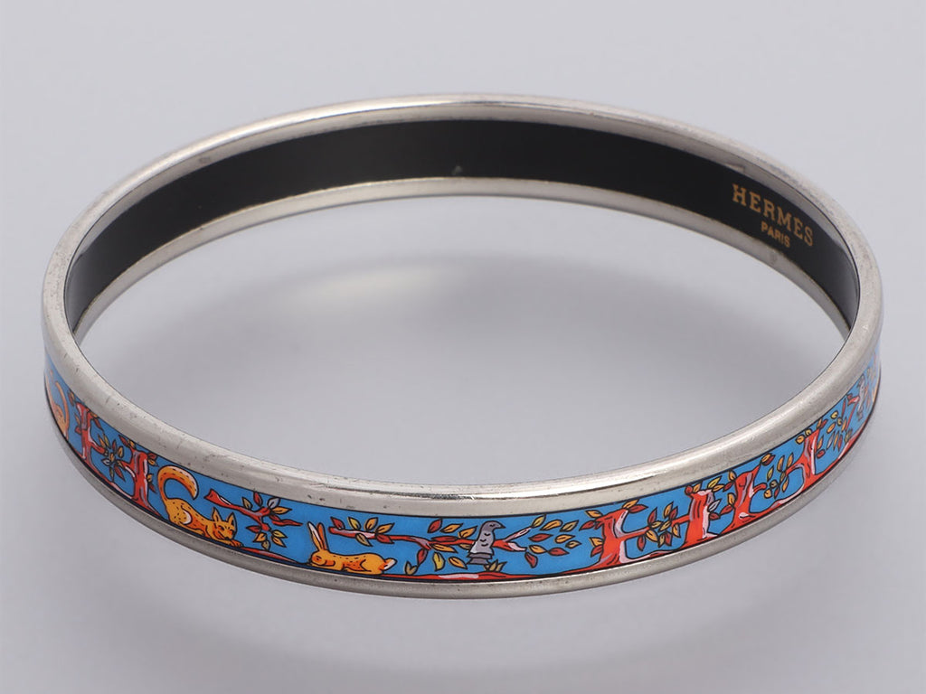 Hermès Narrow Rabbit, Dog, Cat Enamel Bangle 65