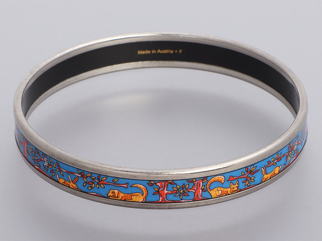 Hermès Narrow Rabbit, Dog, Cat Enamel Bangle 65