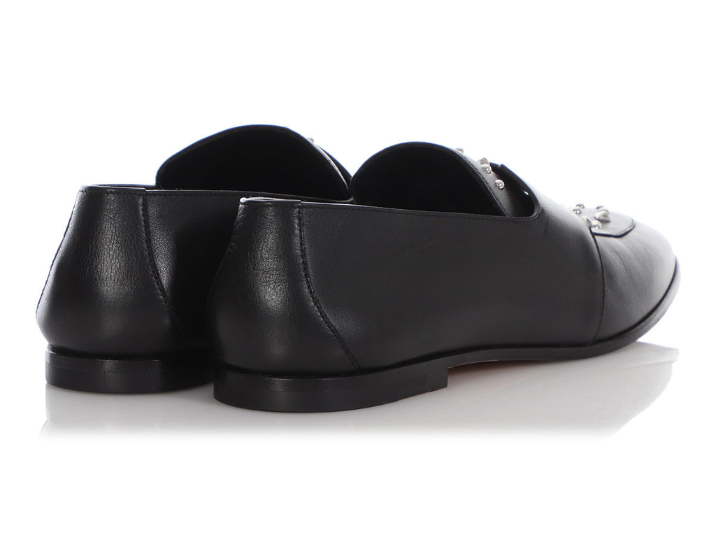 Hermès Black Studded Leather Ancora Loafers