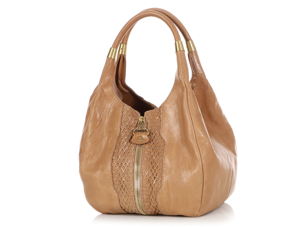 Jimmy Choo Beige Mandah Expandable Hobo