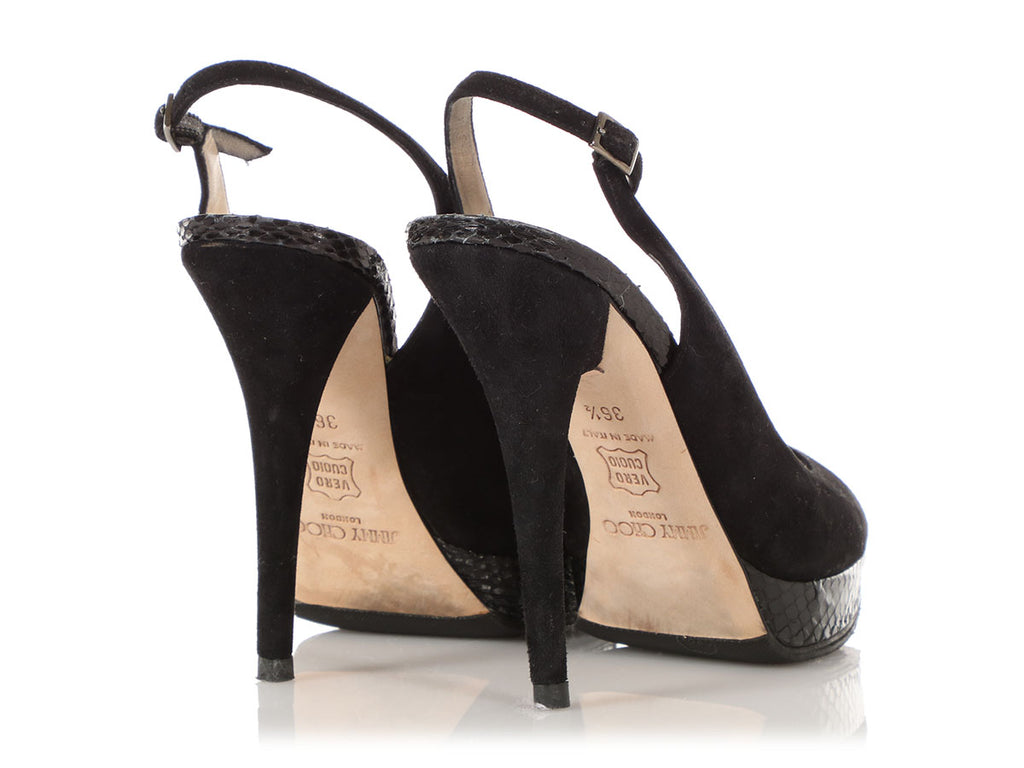 Jimmy Choo Black Suede and Snakeskin Slingbacks