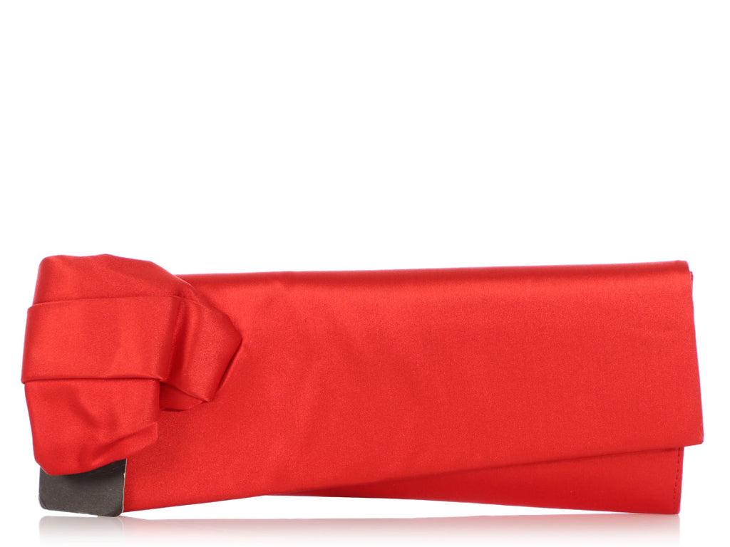 Christian Louboutin Red Satin Canta Bow Clutch