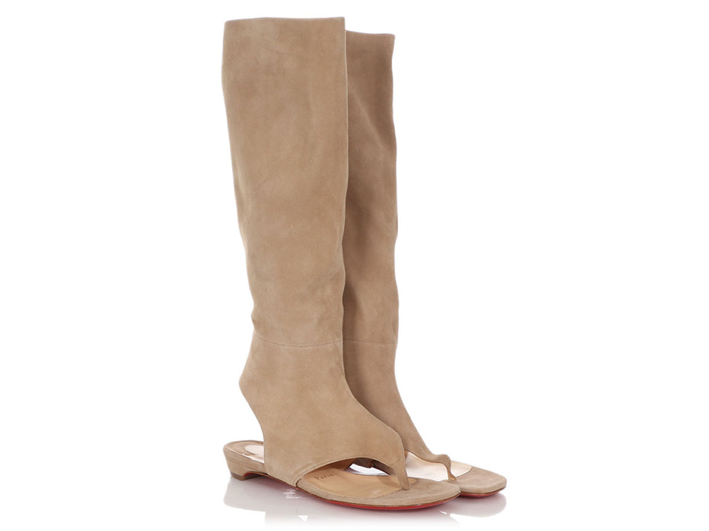 Christian Louboutin Beige Suede From Sand Flat Thong Boots