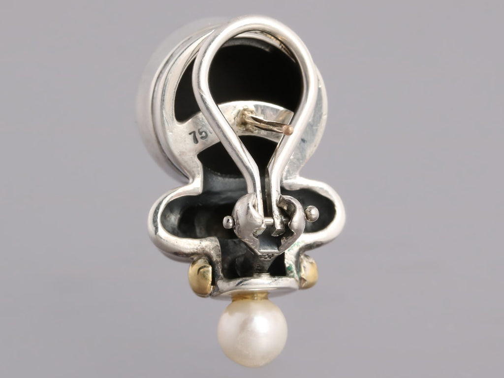 Lagos 18K and Sterling Pearl and Onyx Earrings