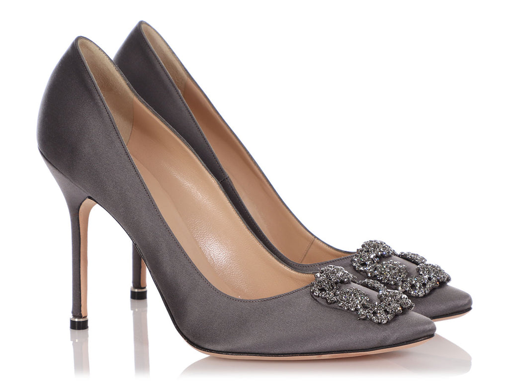 Manolo Blahnik Gray Satin Hangisi Pumps