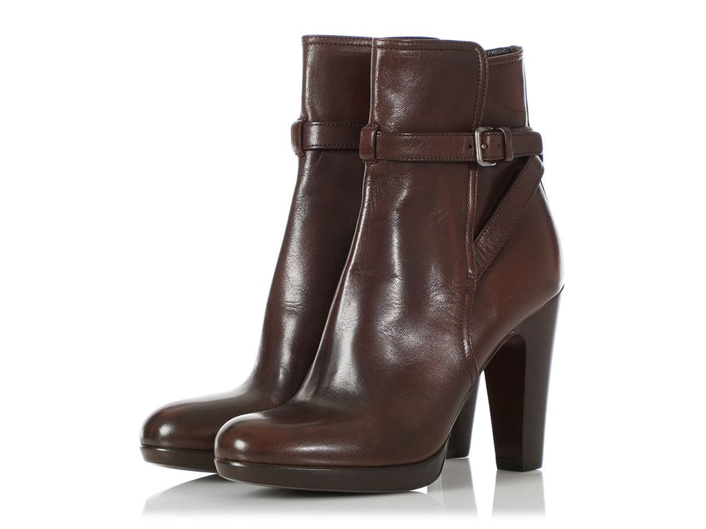 Miu Miu Brown Leather Ankle Boots