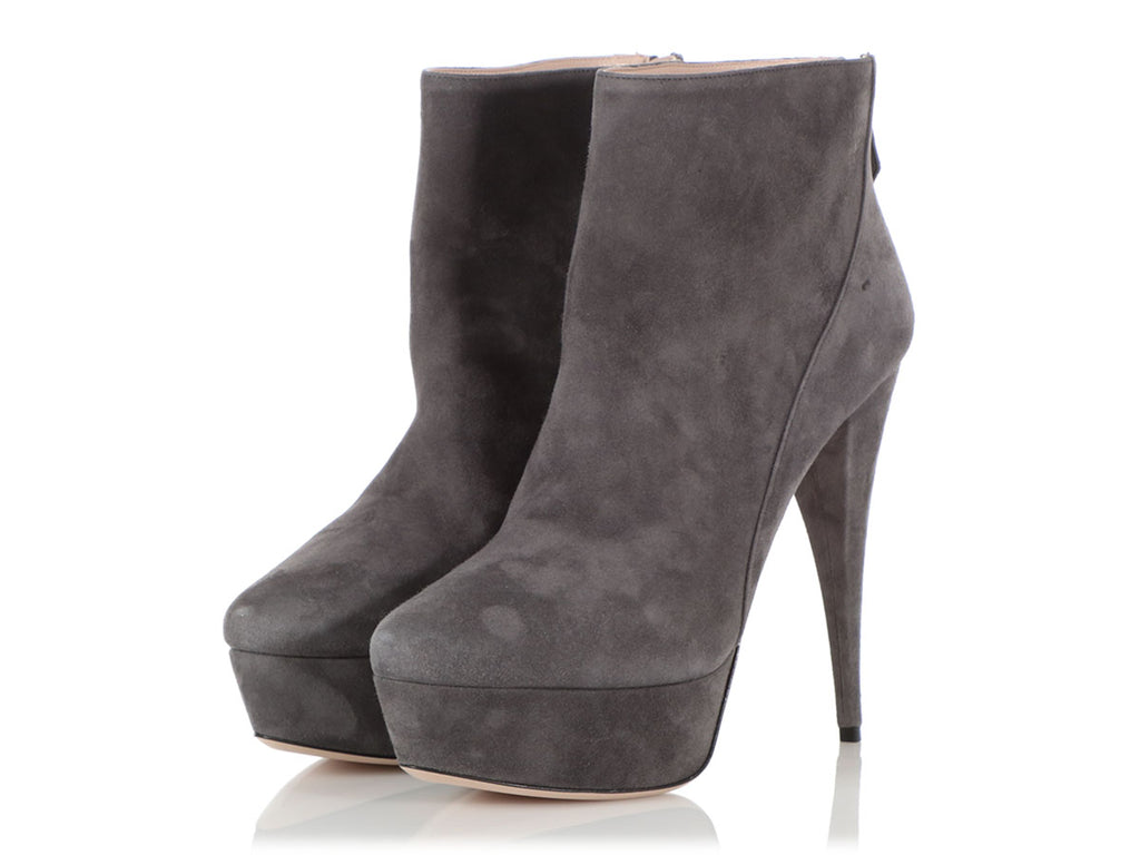 Miu Miu Gray Suede Platform Booties