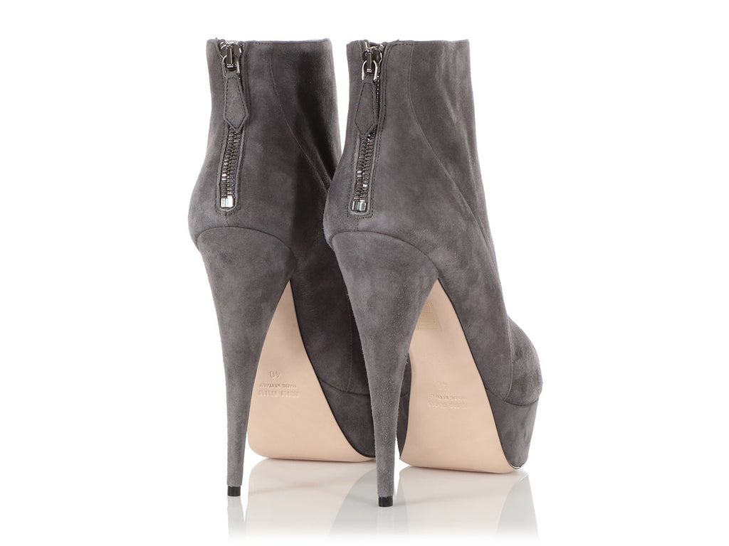 Miu Miu Gray Suede Platform Booties