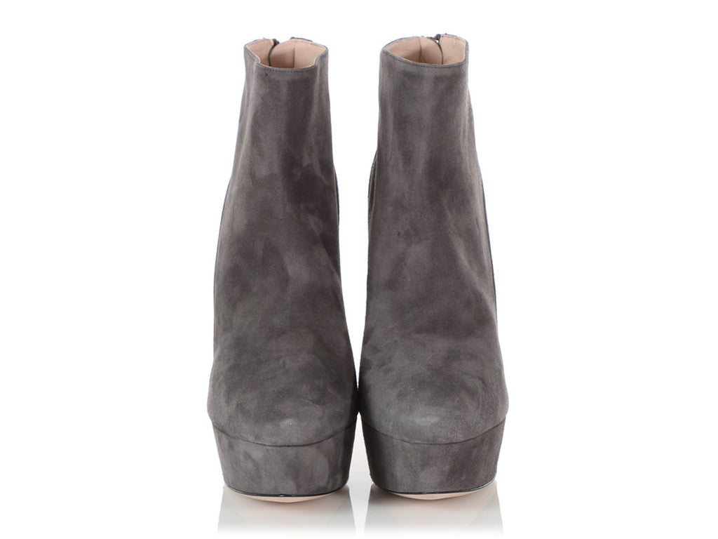 Miu Miu Gray Suede Platform Booties