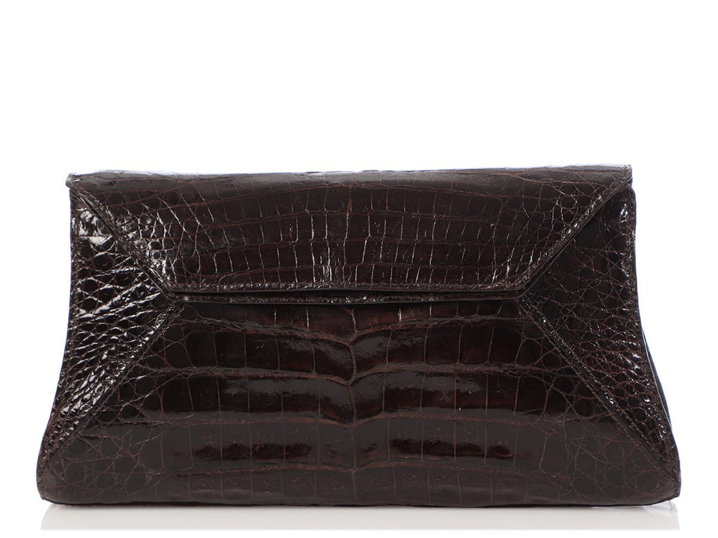 Nancy Gonzalez Brown Crocodile Evening Flap Bag