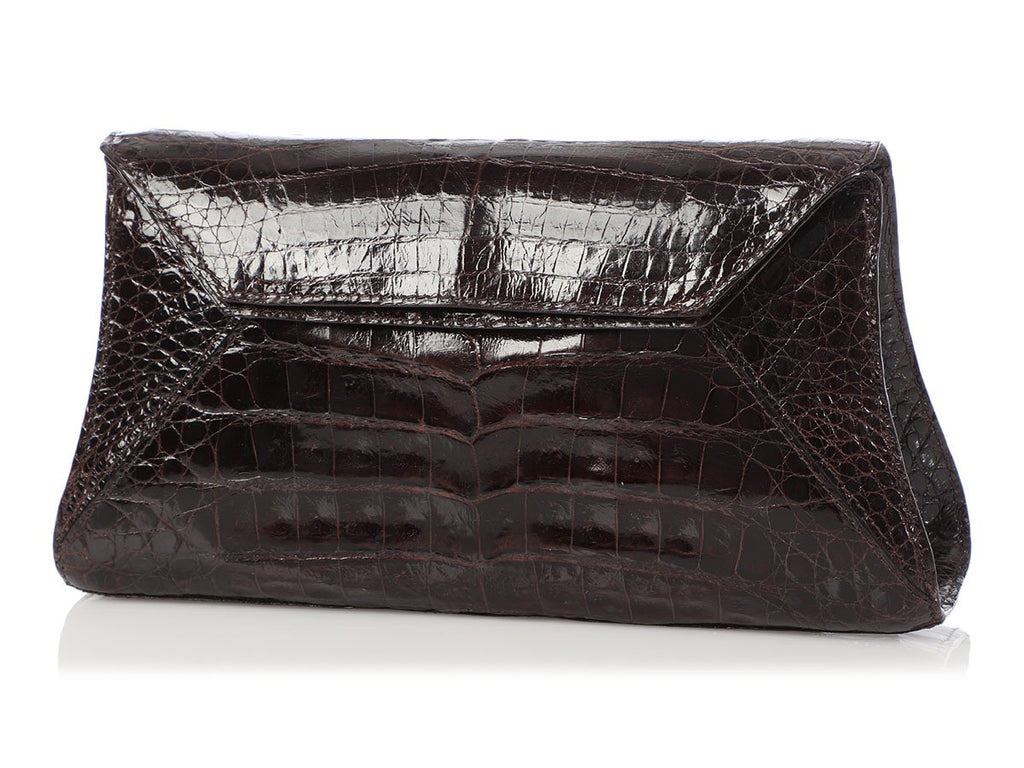 Nancy Gonzalez Brown Crocodile Evening Flap Bag