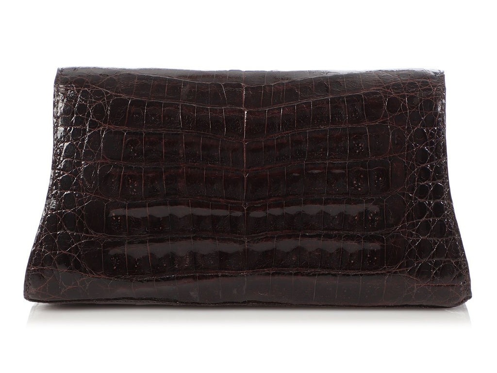 Nancy Gonzalez Brown Crocodile Evening Flap Bag