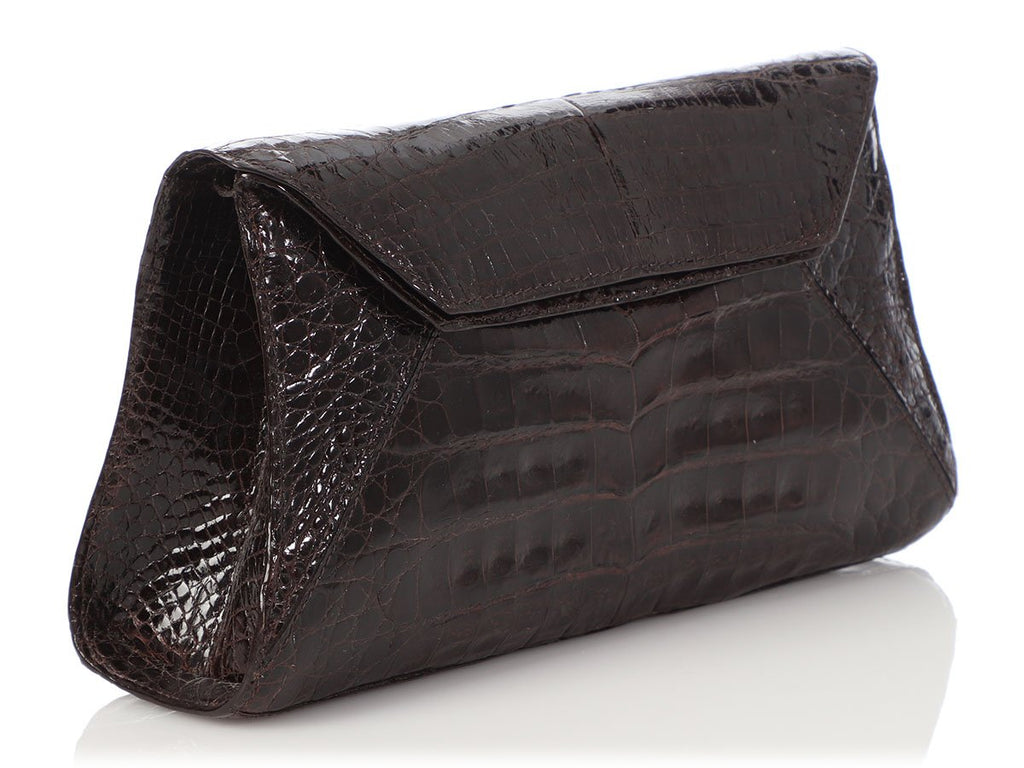 Nancy Gonzalez Brown Crocodile Evening Flap Bag