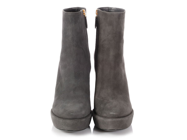 Prada Gray Suede Platform Ankle Boots