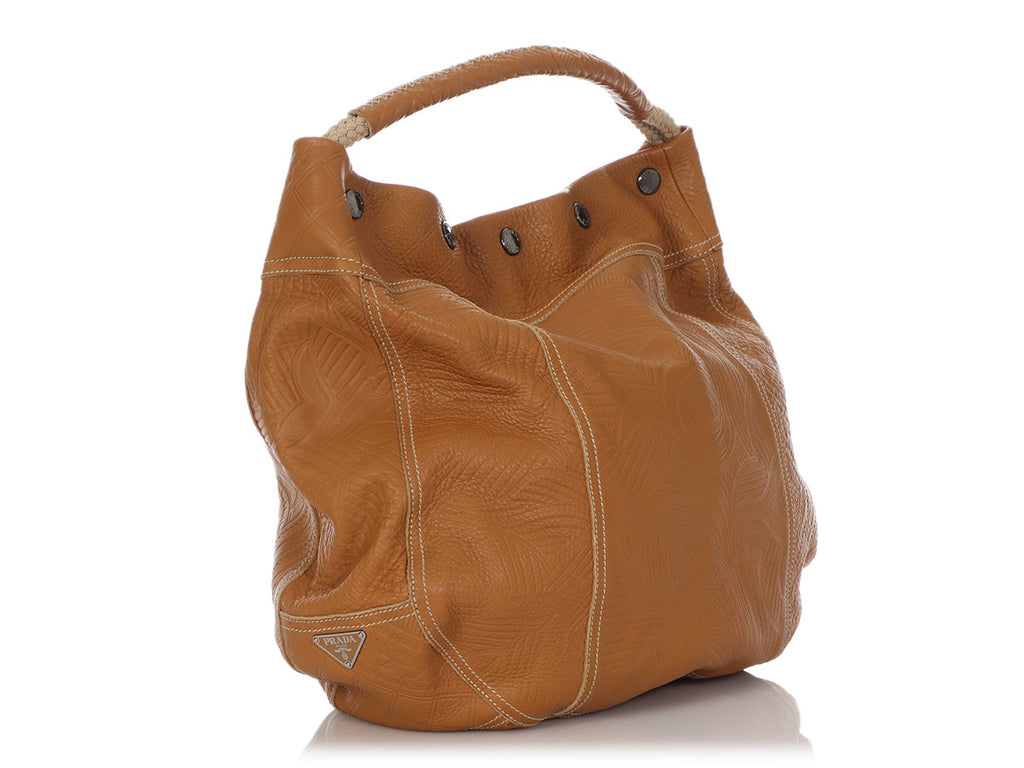 Prada Tan Embossed Leather Hobo