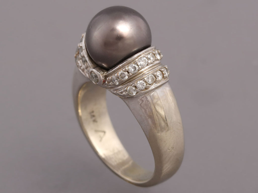 Gray Pearl Diamond 14K White Gold Ring