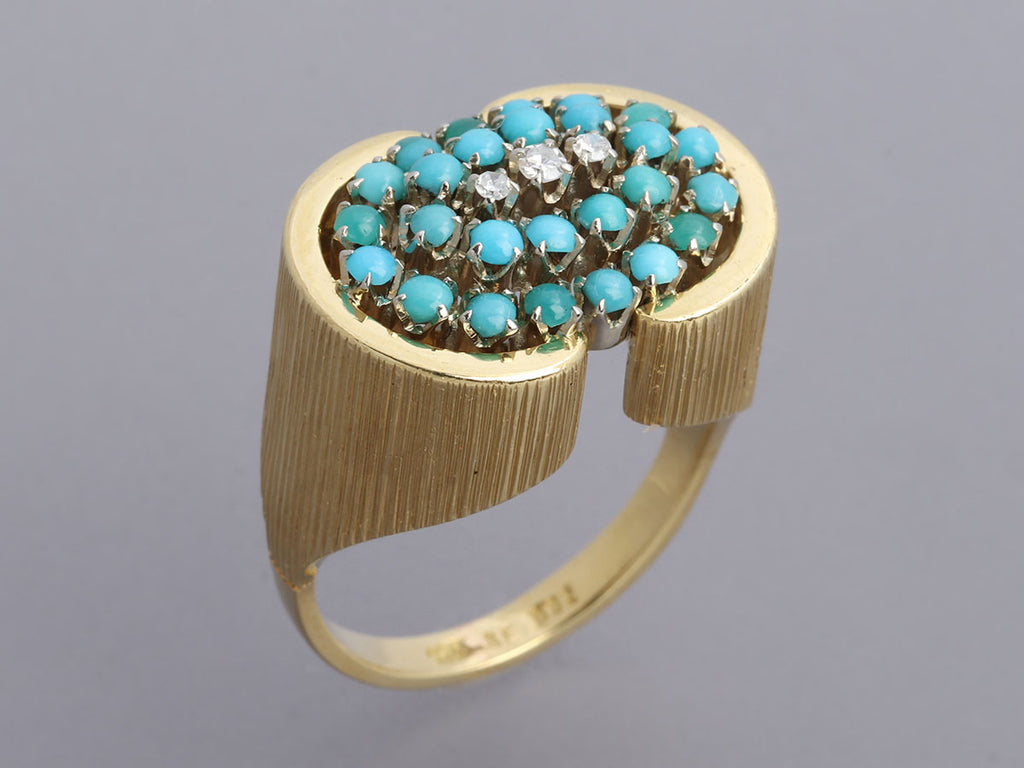 18K Yellow Gold Turquoise and Diamond Ring