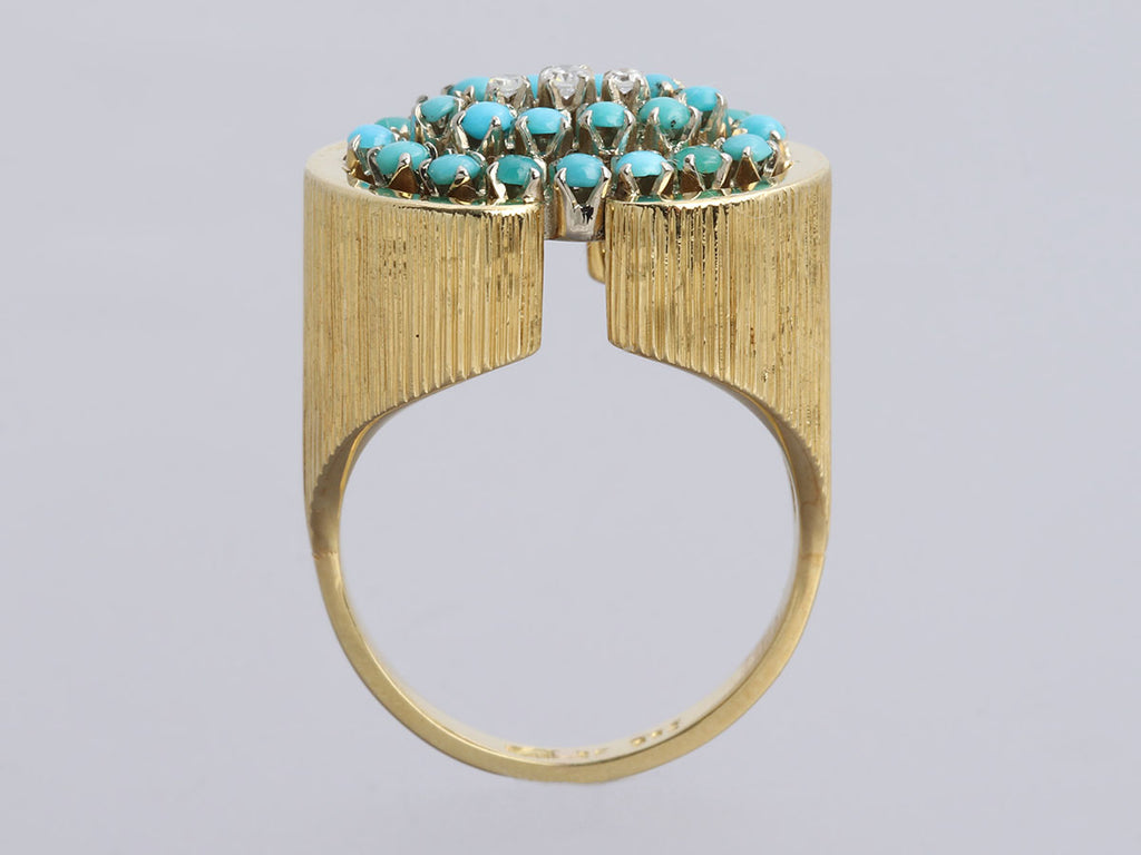 18K Yellow Gold Turquoise and Diamond Ring