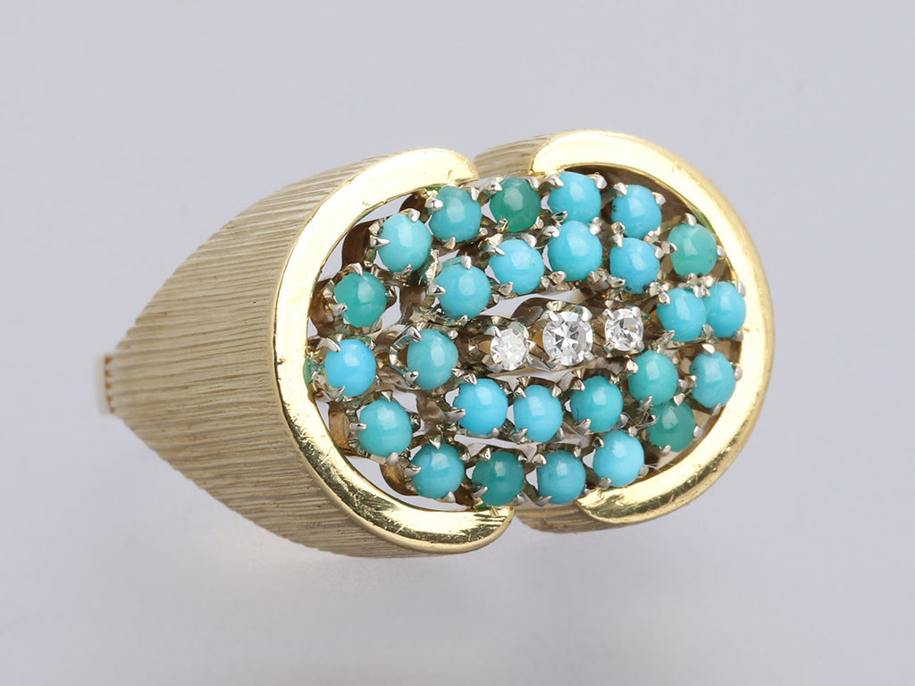 18K Yellow Gold Turquoise and Diamond Ring