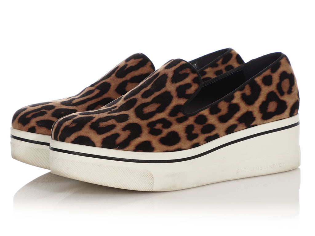 Stella McCartney Velvet Leopard Binx Platform Slip On Sneakers