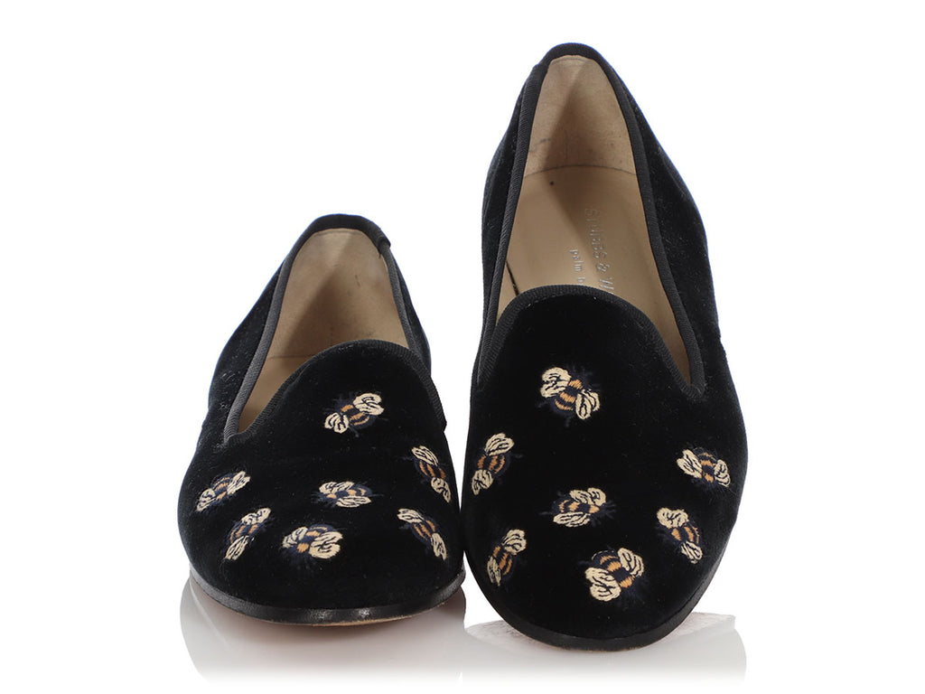 Stubbs & Wootton Black Velvet Bee Loafers