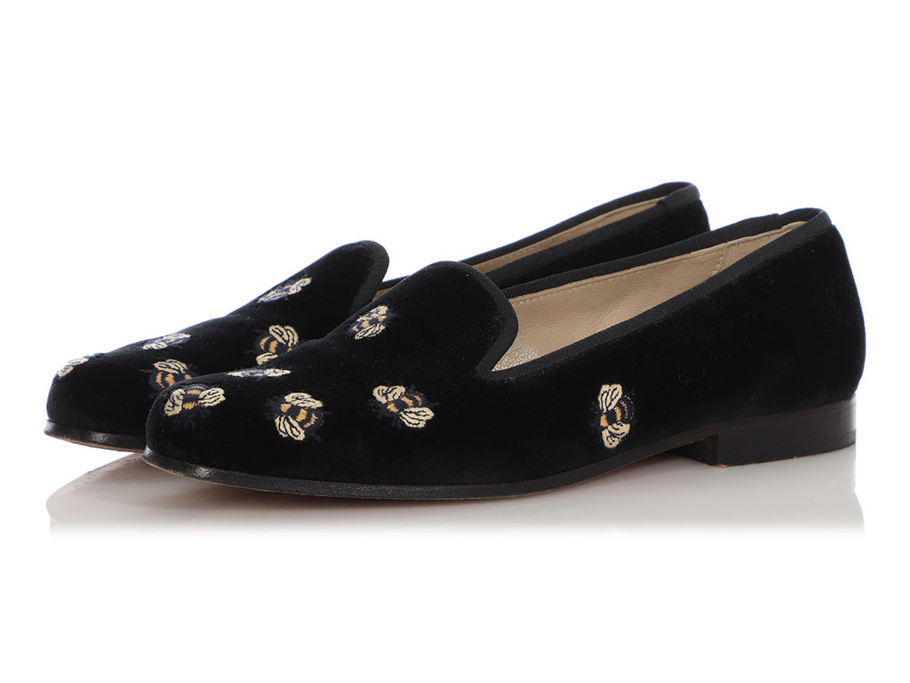 Stubbs & Wootton Black Velvet Bee Loafers