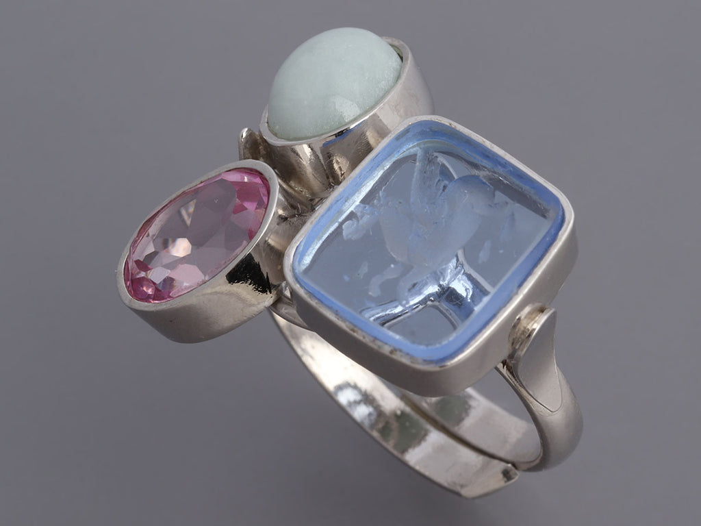 Tagliamonte Sterling Silver Multistone Venetian Glass Cameo Ring