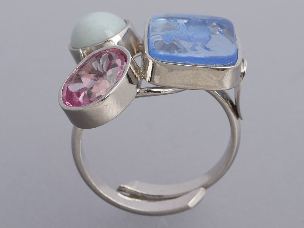 Tagliamonte Sterling Silver Multistone Venetian Glass Cameo Ring