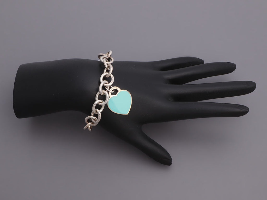 Tiffany & Co. Sterling Silver Blue Enamel Heart Tag Chain Bracelet