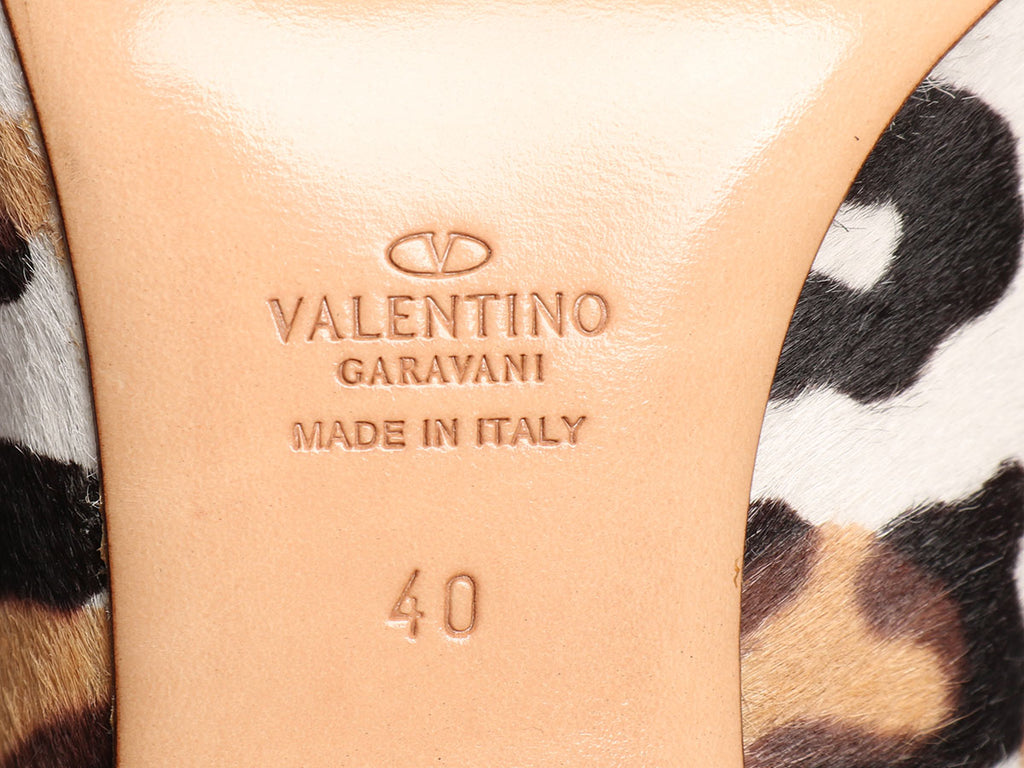 Valentino Leopard Print Pony Hair Peep Toe Pumps