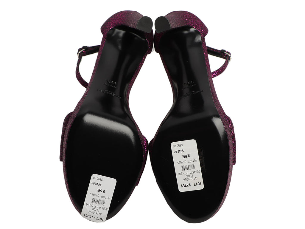 Saint Laurent Purple Glitter Hall Platform Sandals