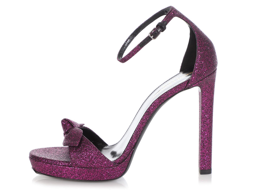 Saint Laurent Purple Glitter Hall Platform Sandals