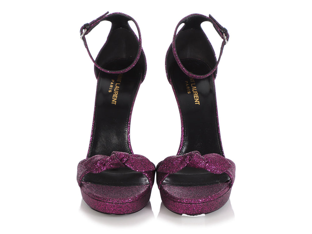 Saint Laurent Purple Glitter Hall Platform Sandals