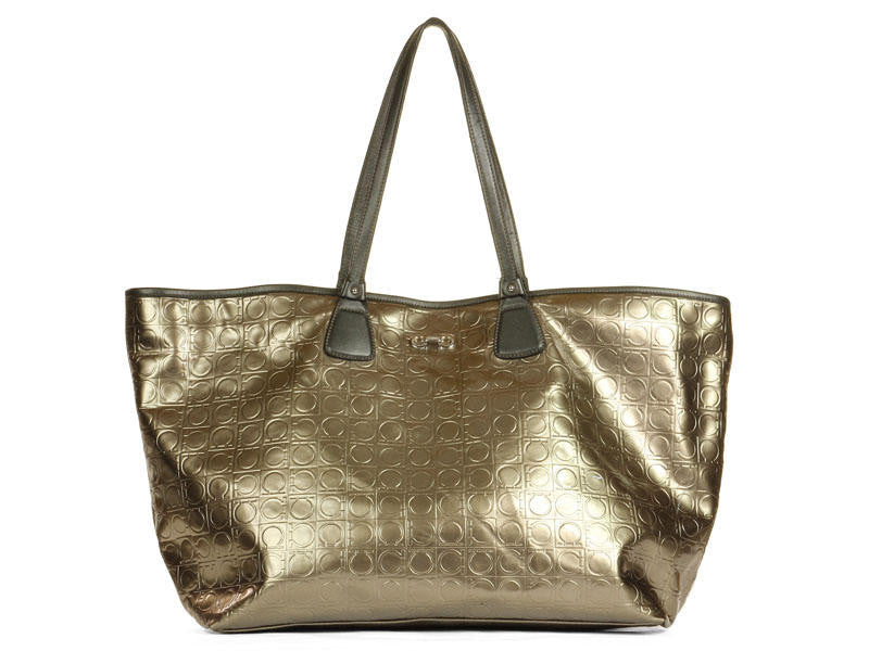 Ferragamo Bronze Embossed Vinyl Bag